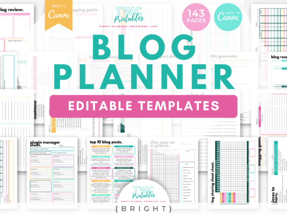 Download Blog Planner Canva Templates | BRIGHT - Blog Collection
